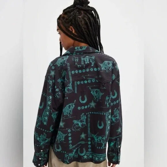 Free People We the Free Calico Flannel Oversized Small NWT - Picture 2 of 6